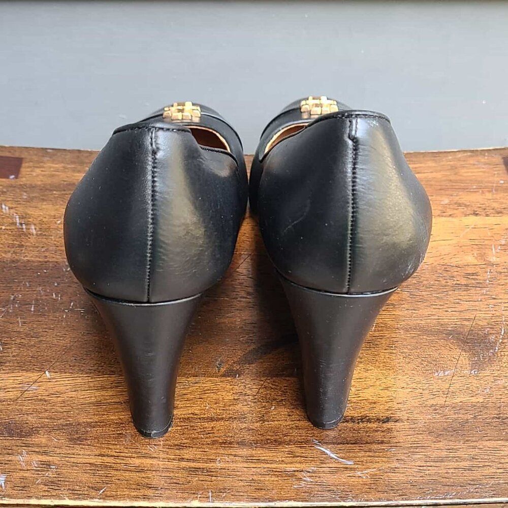 Tory Burch Everly Cap Toe Wedge Black Pumps Size 7 - Picture 8 of 15